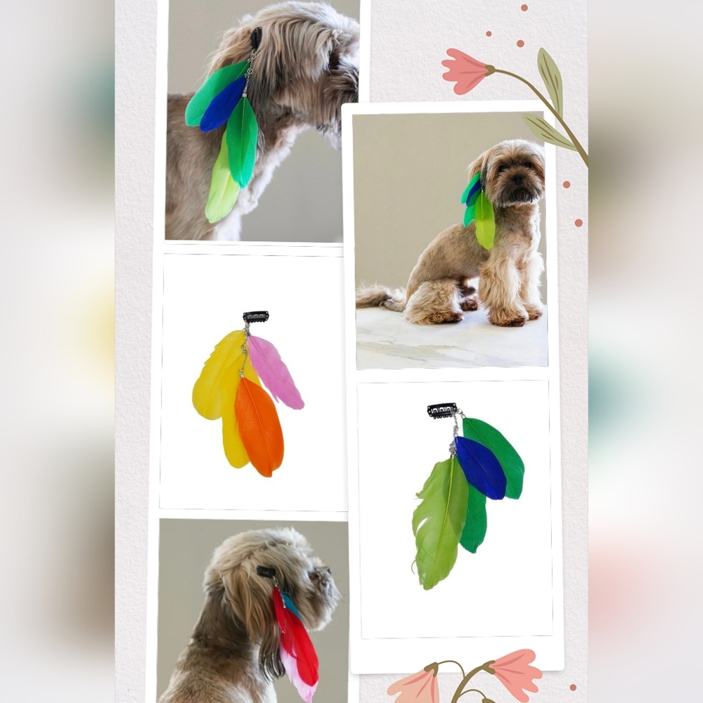 Bundle of 5 Multi Color Feather Fur Hair Accessories Clips Dog Cat Justice Pet